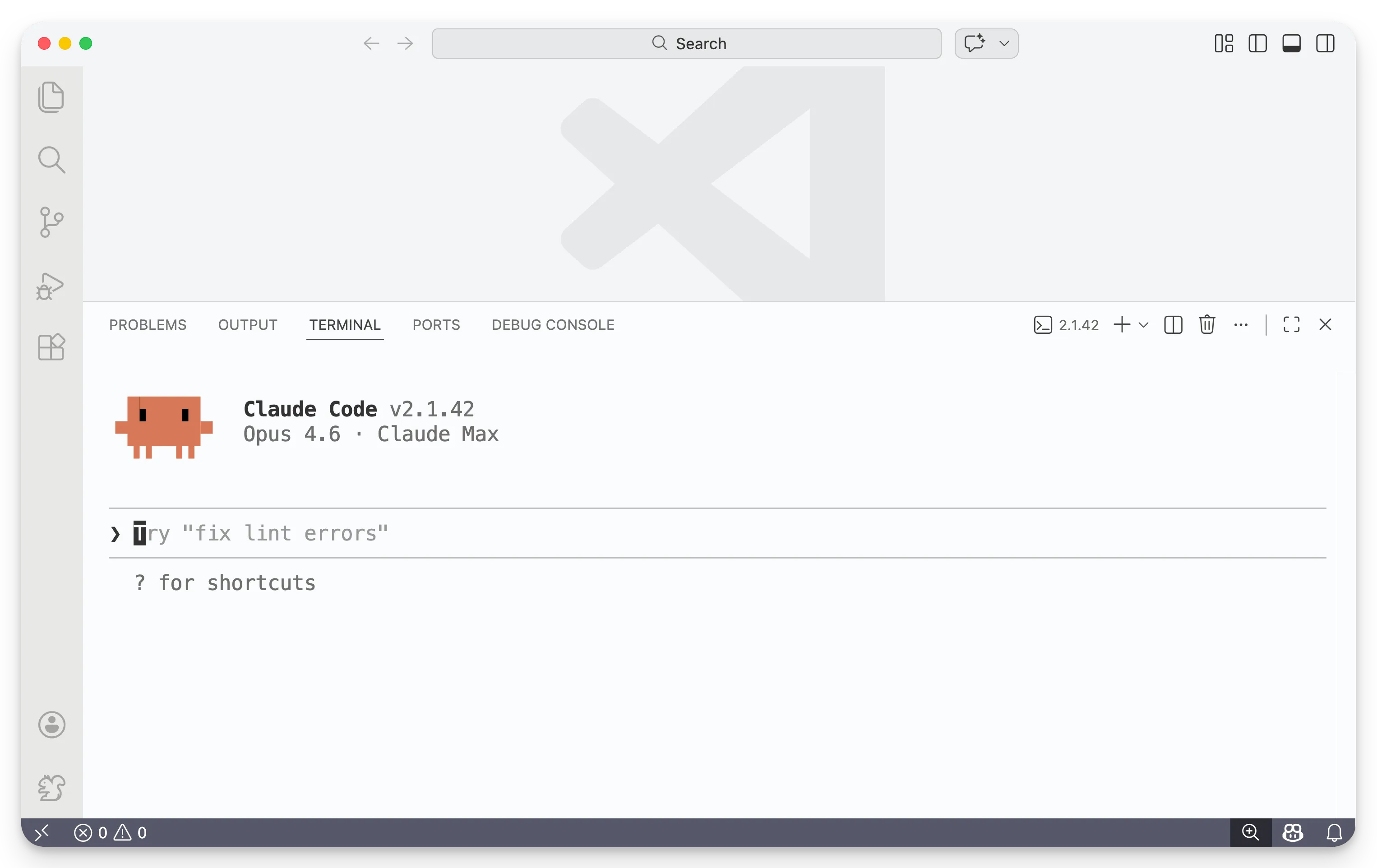 Screenshot of Claude Code in the integrated terminal